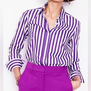 Boden Sienna Purple & White Striped Cotton Button Up Blouse Shirt Women’s US 10R